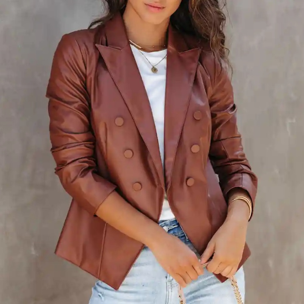VICI Angelique Faux Leather Blazer- Chestnut